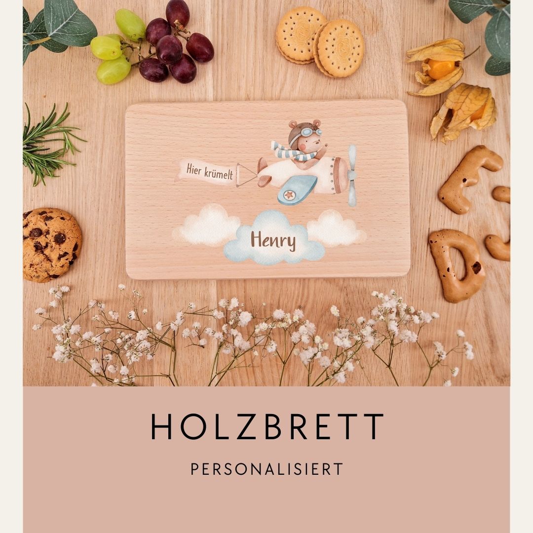 Holzbrettchen - Bär im Flieger