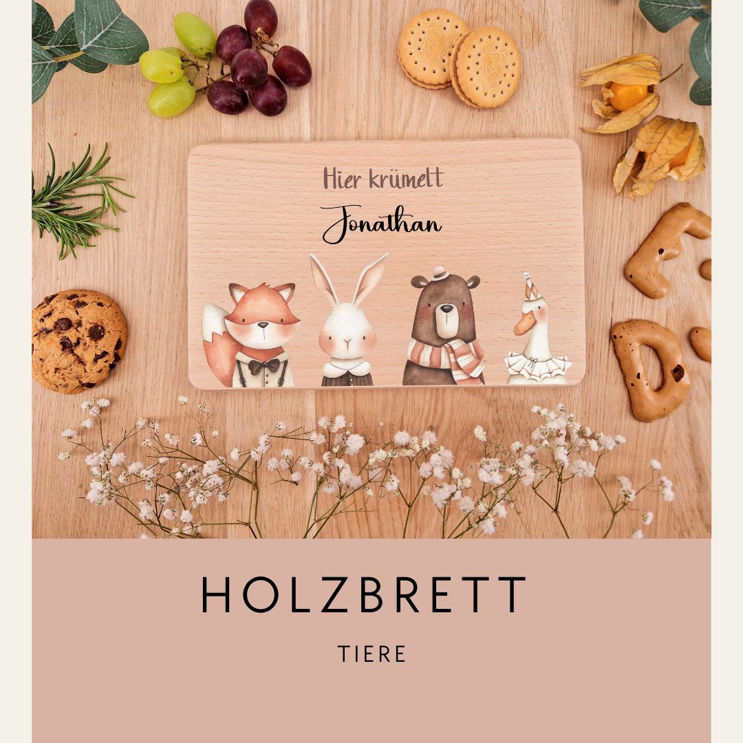 Holzbrettchen - Fuchs, Hase, Bär, Gans