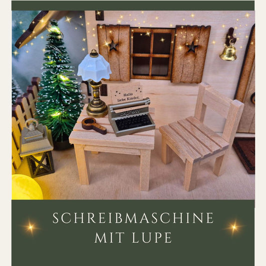 Miniatur-Schreibmaschine mit Lupe für die Wichtelwelt
