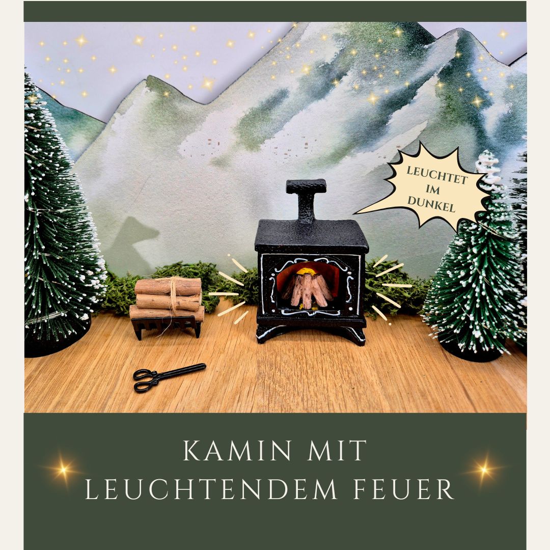 Miniatur-Kamin mit leuchtendem Feuer