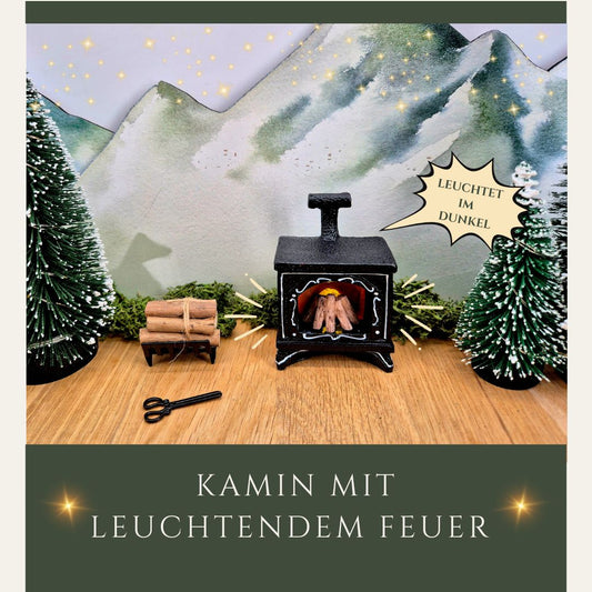 Miniatur-Kamin mit leuchtendem Feuer