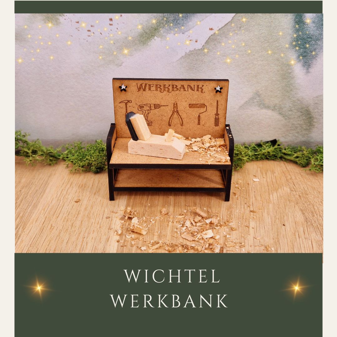 Werkbank Miniatur mit Hobel und Späne