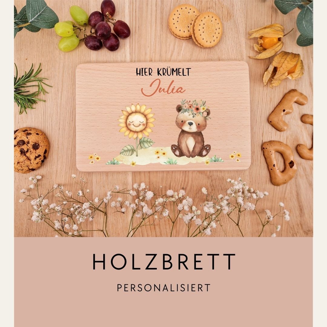 Holzbrettchen - Bärchen mit Sonnenblume