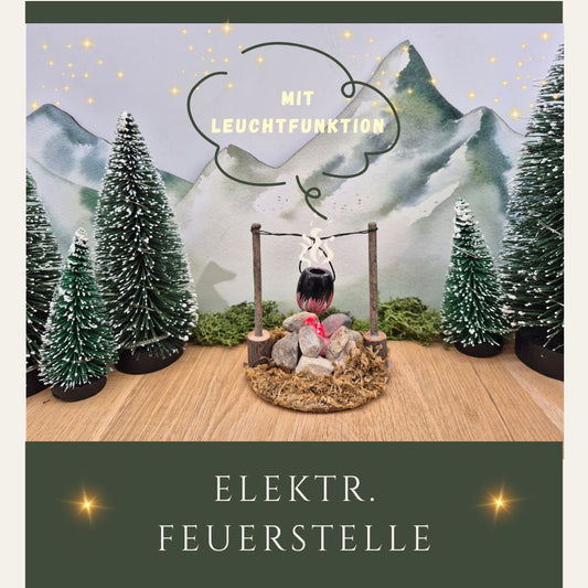 Miniatur-Feuerstelle mit Kessel und LED-Flammenlicht