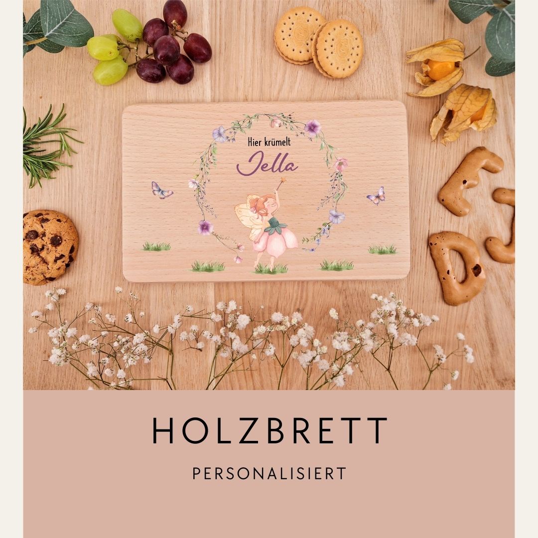 Holzbrettchen - Fee mit Blumenkranz
