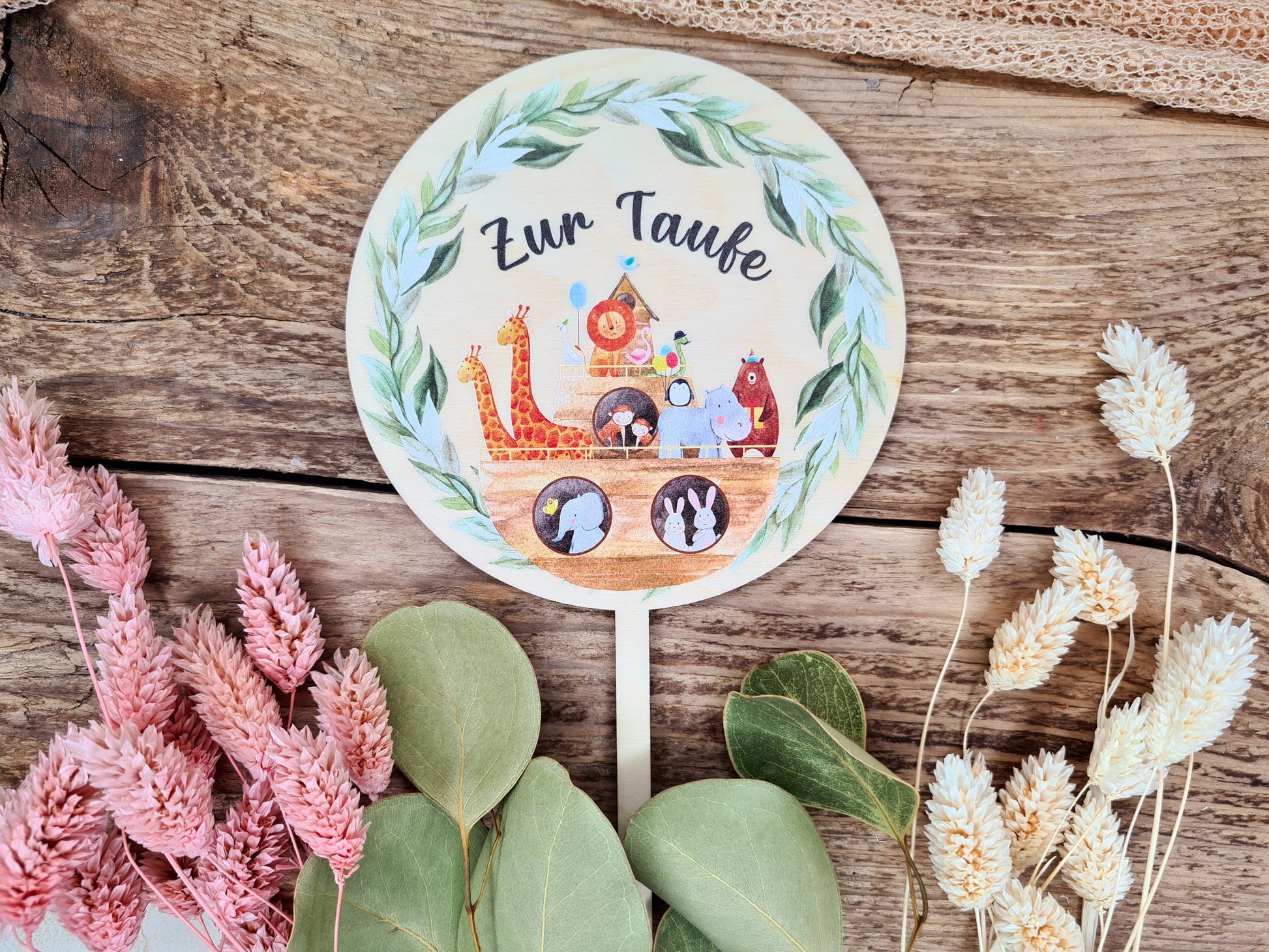 Caketopper bedruckt - Rund mit Arche und Tieren und Datum