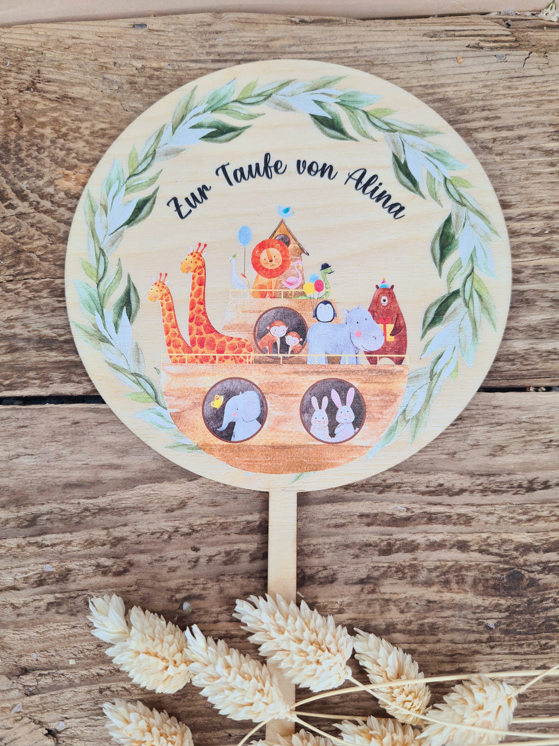 Caketopper bedruckt - Rund mit Arche und Tieren und Datum