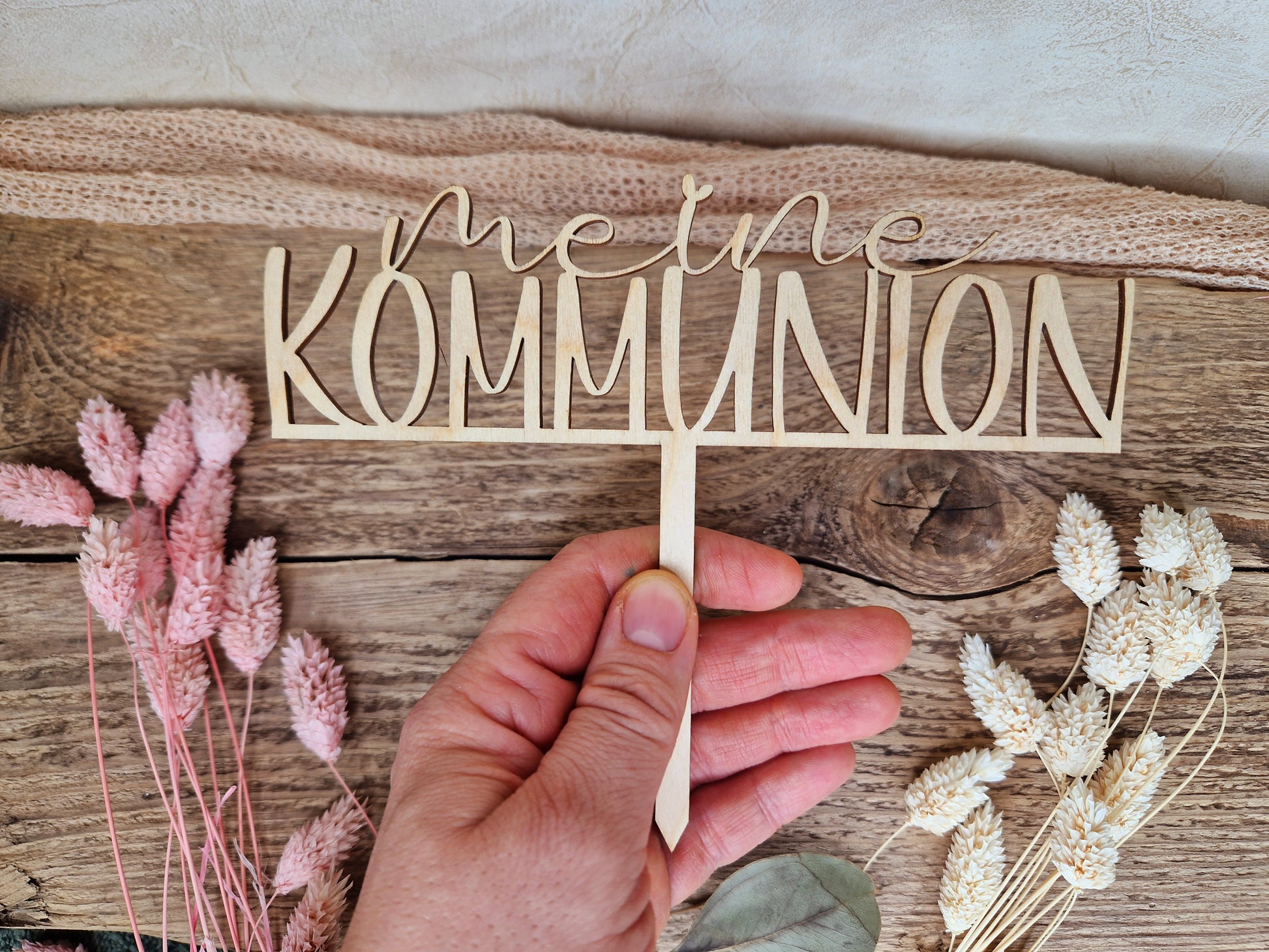 Caketopper aus Holz - Schriftzug " meine Kommunion"