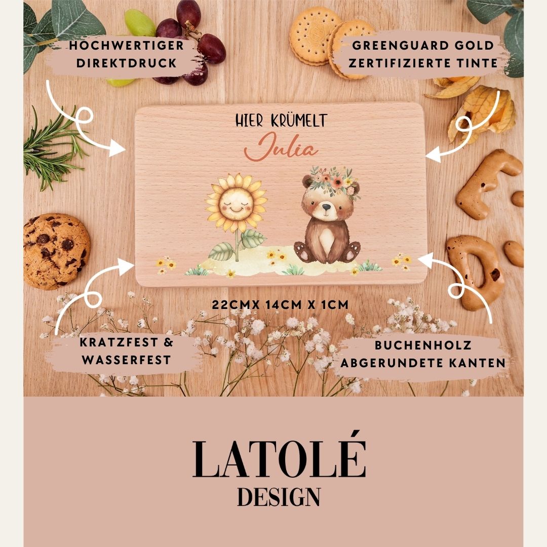 Holzbrettchen - Bärchen mit Sonnenblume