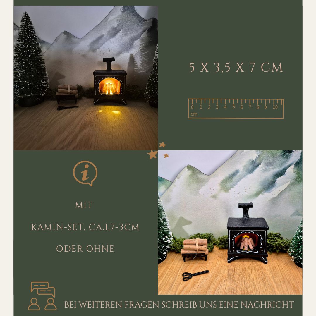 Miniatur-Kamin mit leuchtendem Feuer