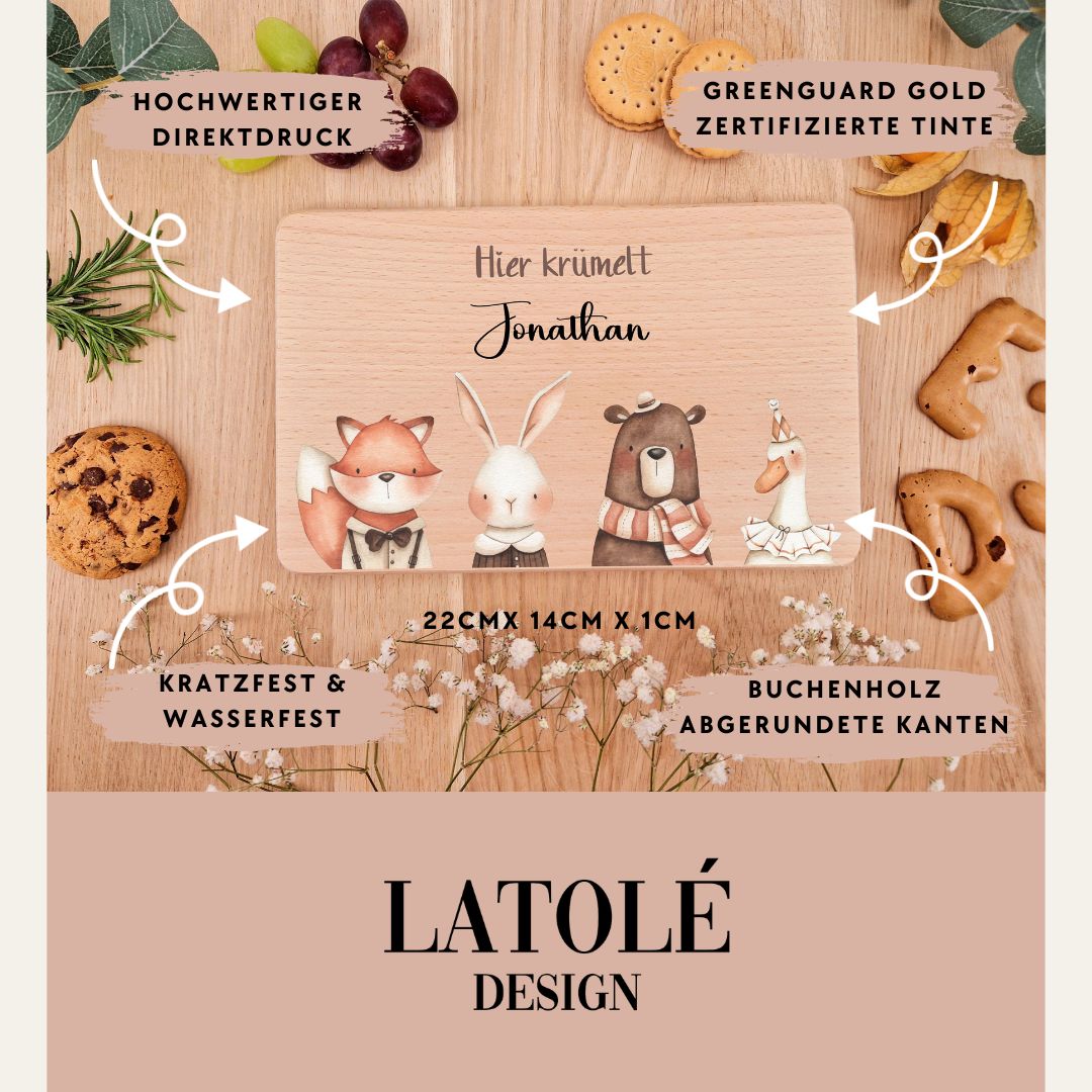 Holzbrettchen - Fuchs, Hase, Bär, Gans