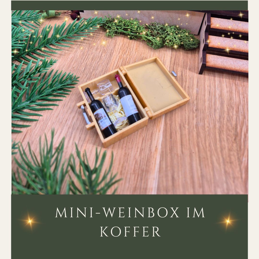 Miniatur-Weinbox im Koffer – Edles Wichtel-Zubehör