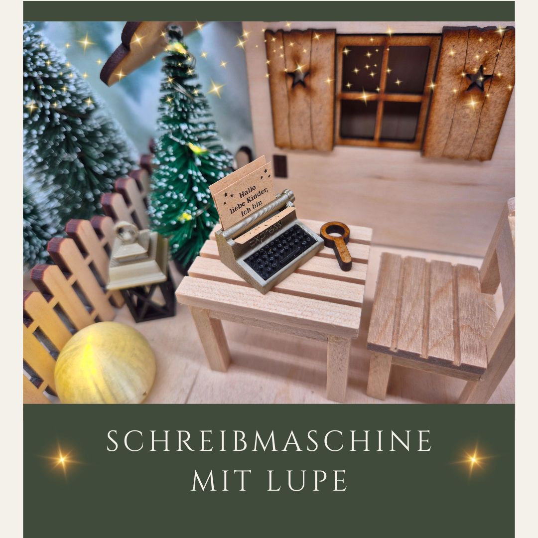 Miniatur-Schreibmaschine mit Lupe für die Wichtelwelt