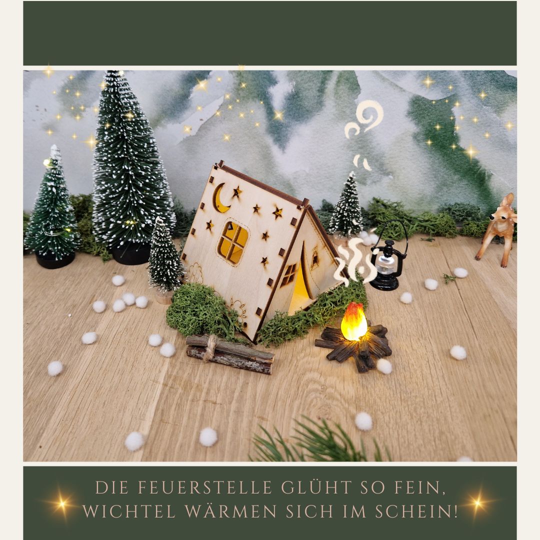 Wichtelzelt mit Feuerstelle und Brennholz