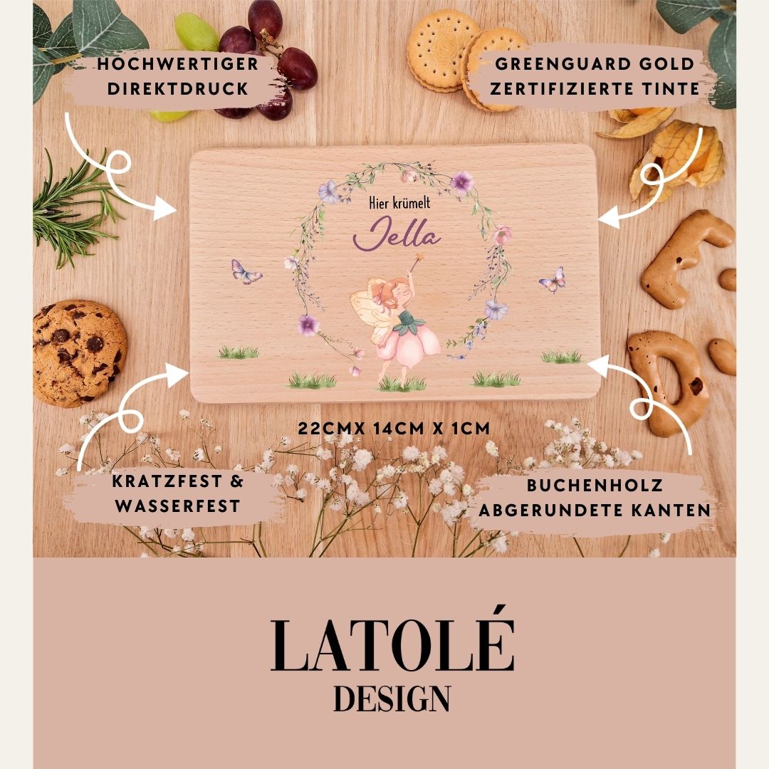 Holzbrettchen - Fee mit Blumenkranz