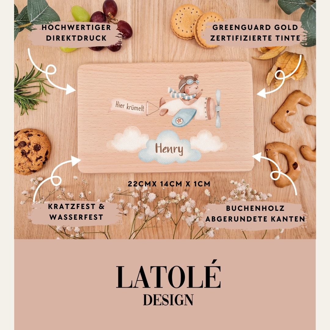 Holzbrettchen - Bär im Flieger