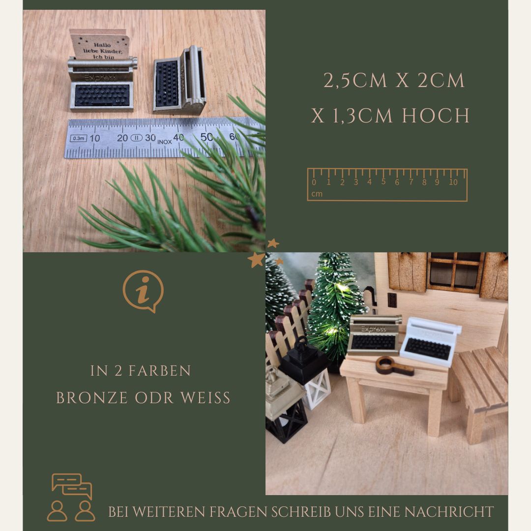 Miniatur-Schreibmaschine mit Lupe für die Wichtelwelt