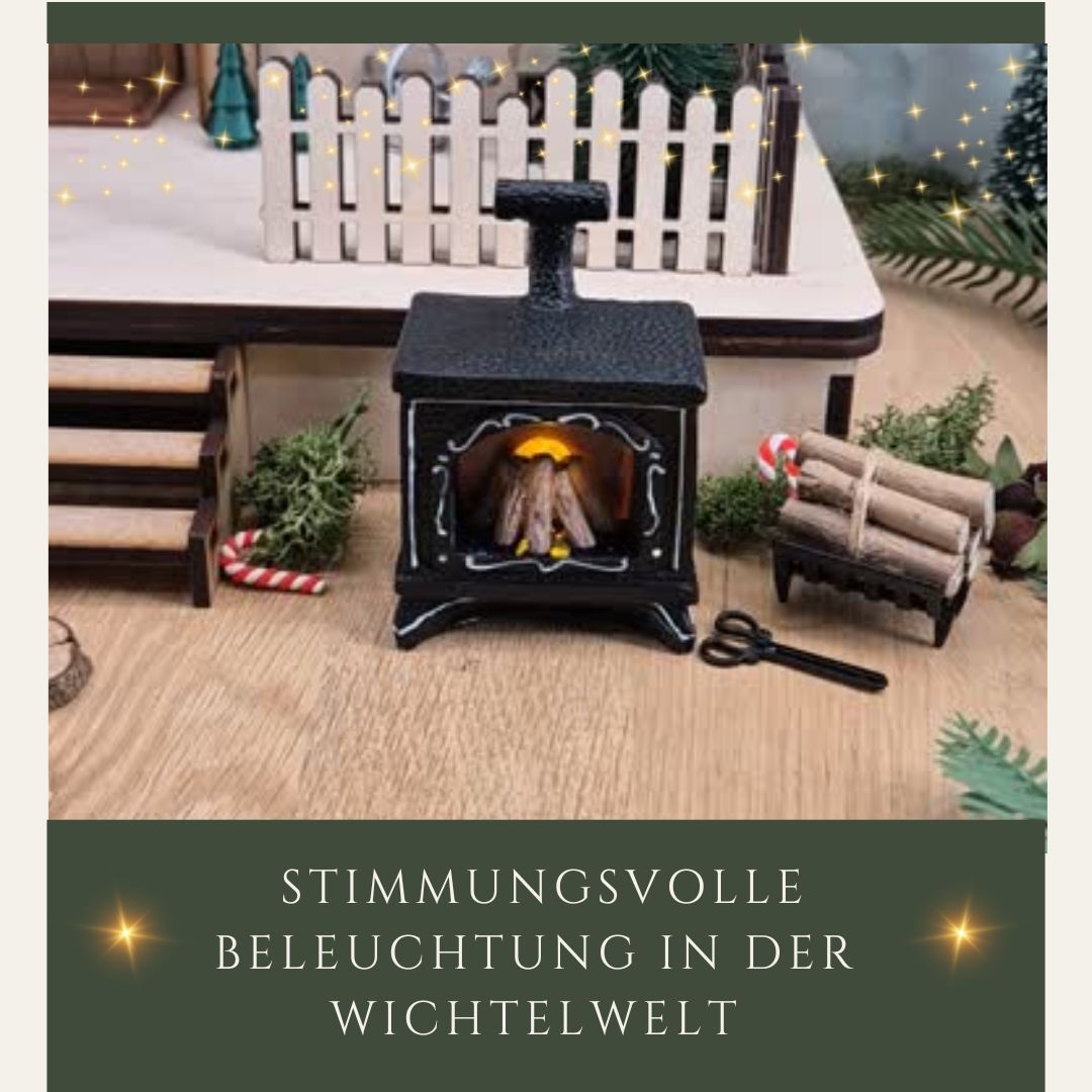 Miniatur-Kamin mit leuchtendem Feuer