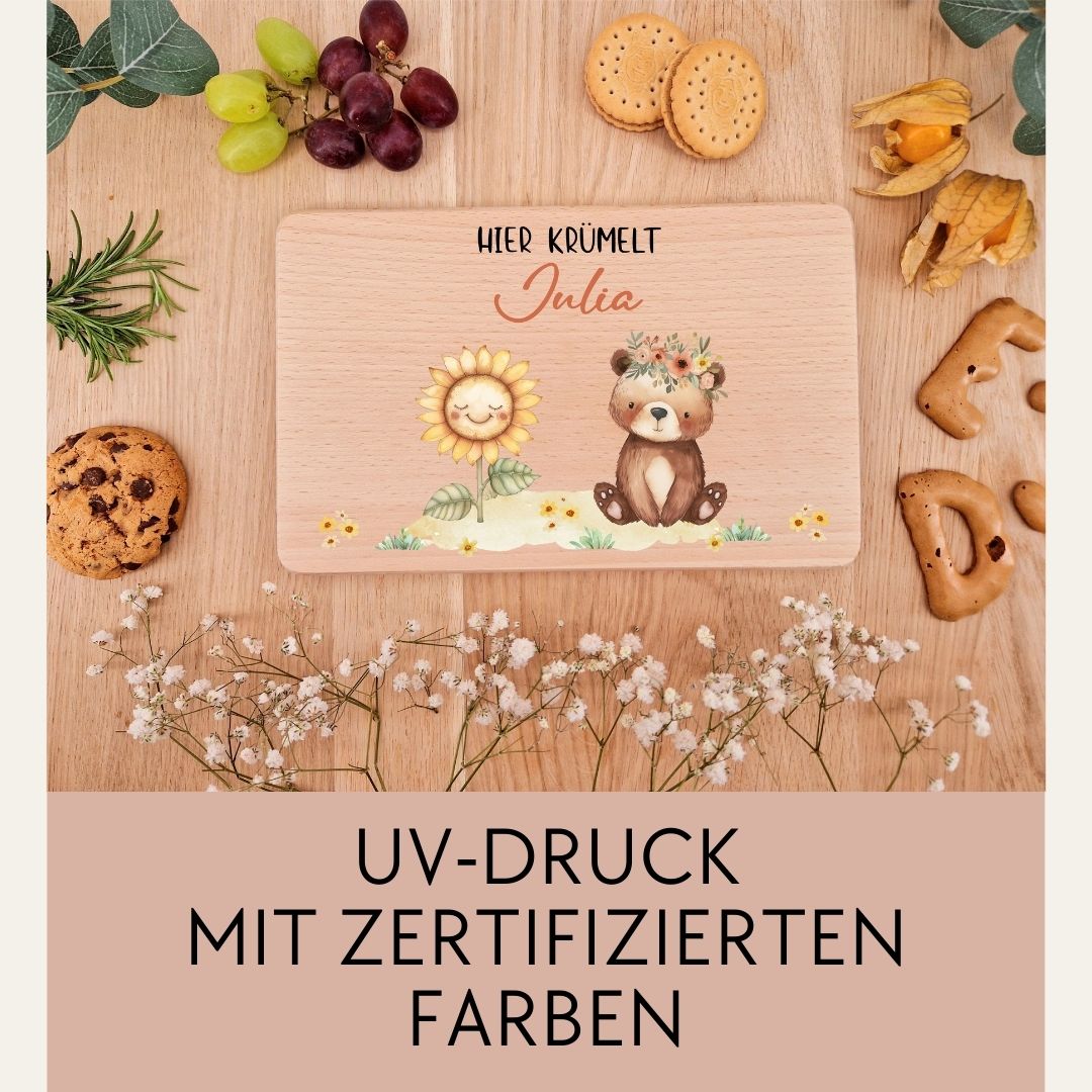 Holzbrettchen - Bärchen mit Sonnenblume