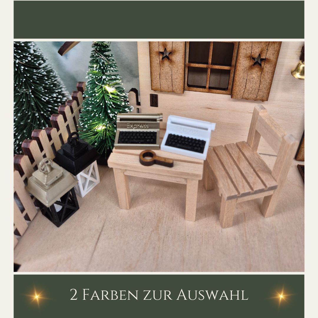 Miniatur-Schreibmaschine mit Lupe für die Wichtelwelt