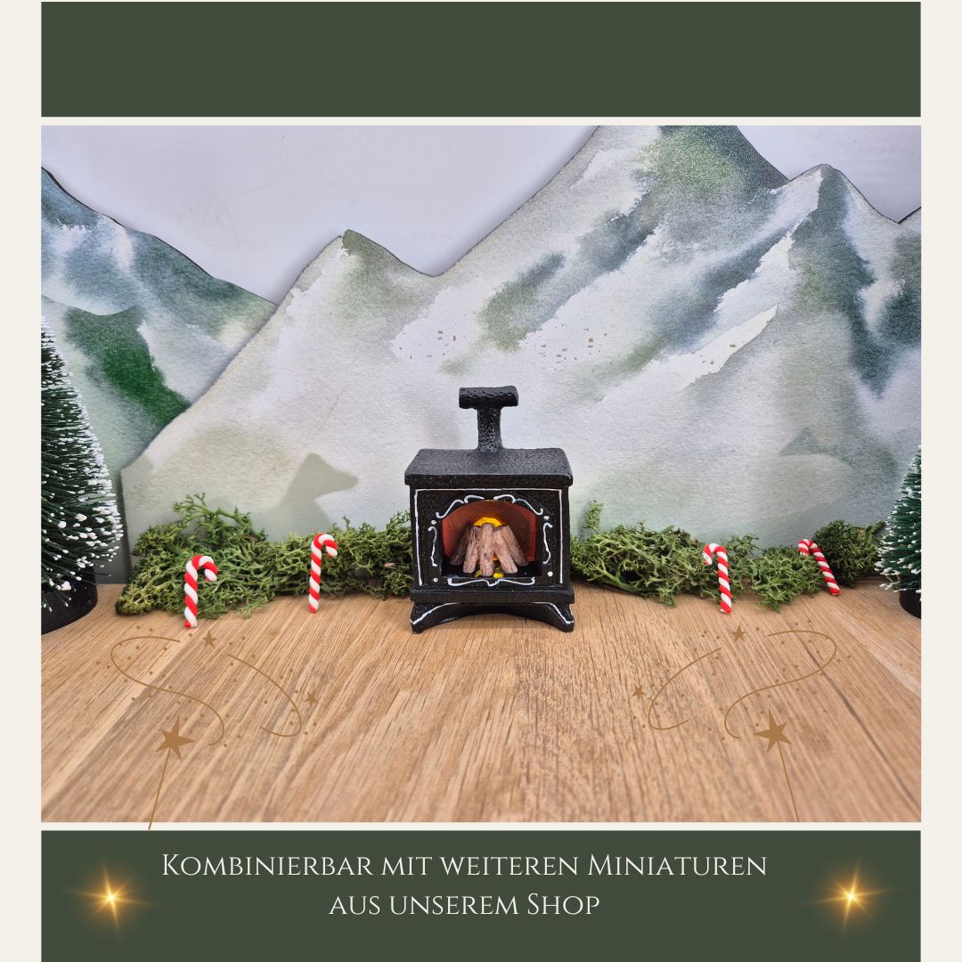 Miniatur-Kamin mit leuchtendem Feuer