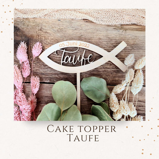 Cake Topper - Fisch - Taufe mit Datum