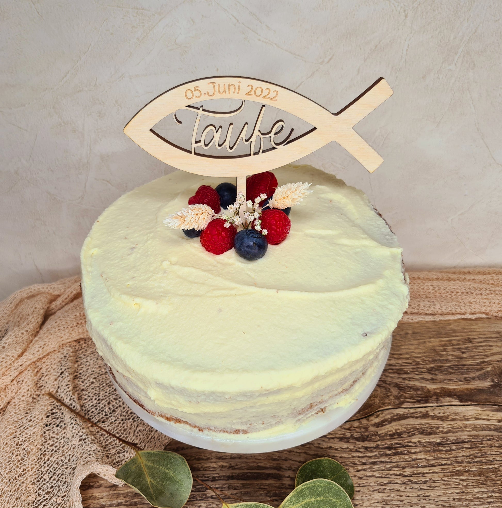 Cake Topper - Fisch - Taufe mit Datum