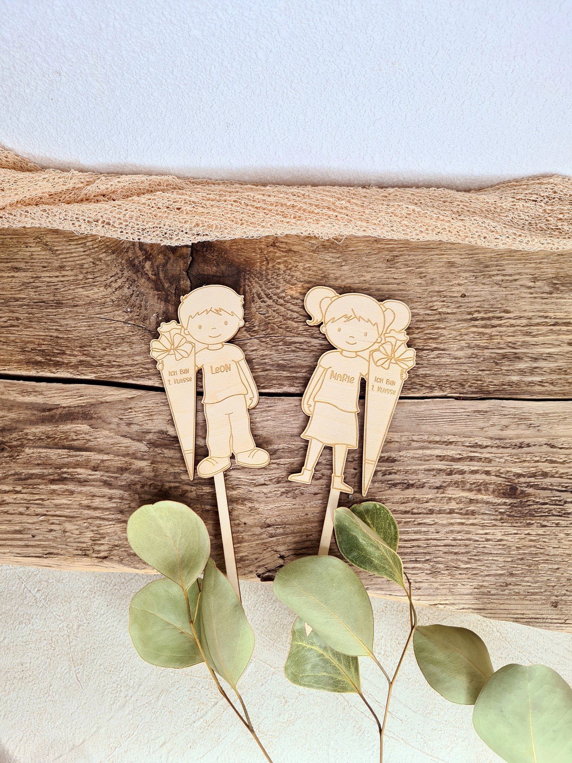 Cake Topper - Schulkinder aus Holz
