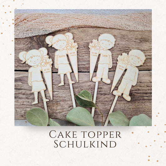 Cake Topper - Schulkinder aus Holz