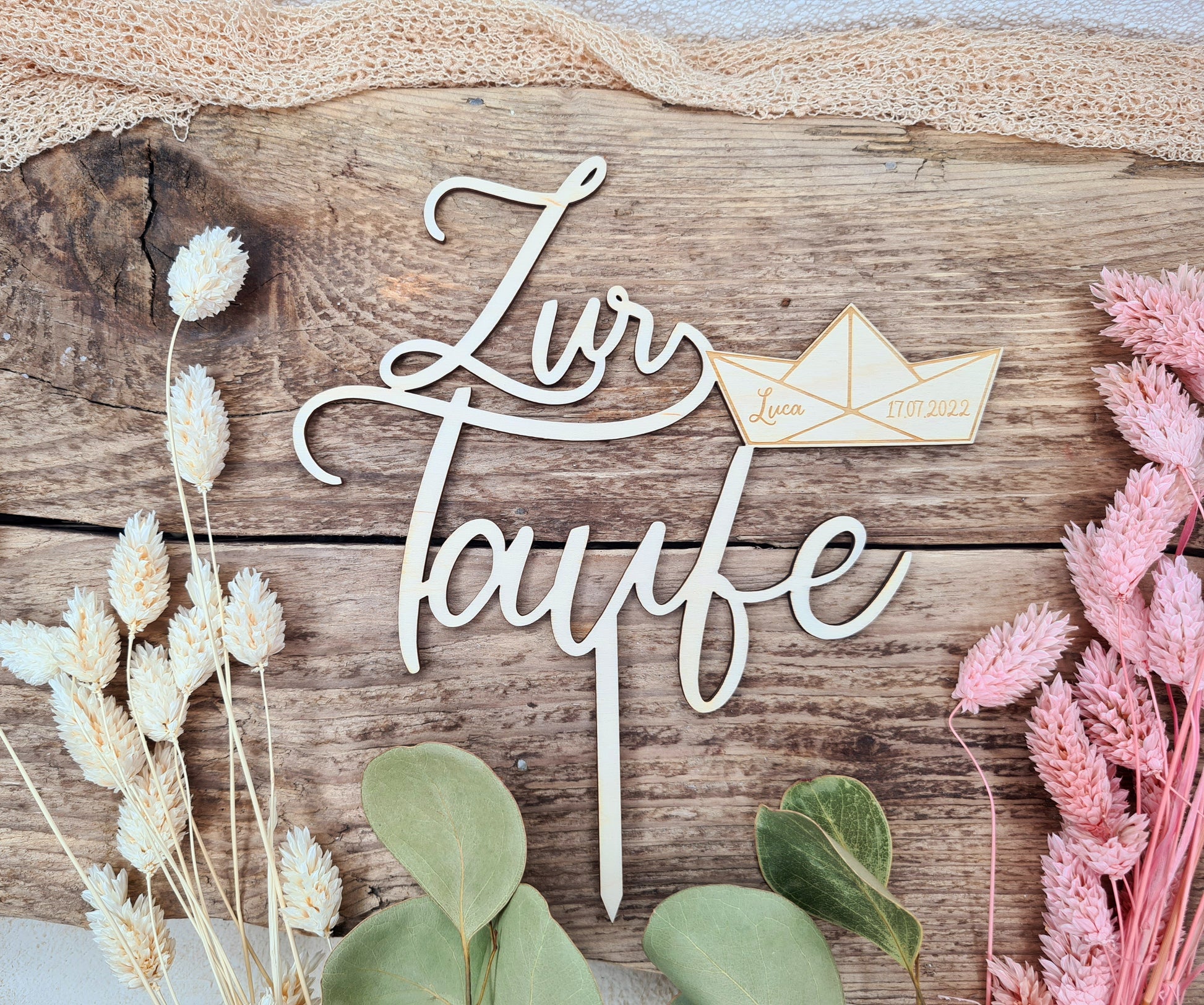 Cake Topper - zur Taufe mit Segelboot