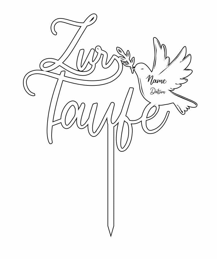 Cake Topper - zur Taufe mit Taube mit Namen