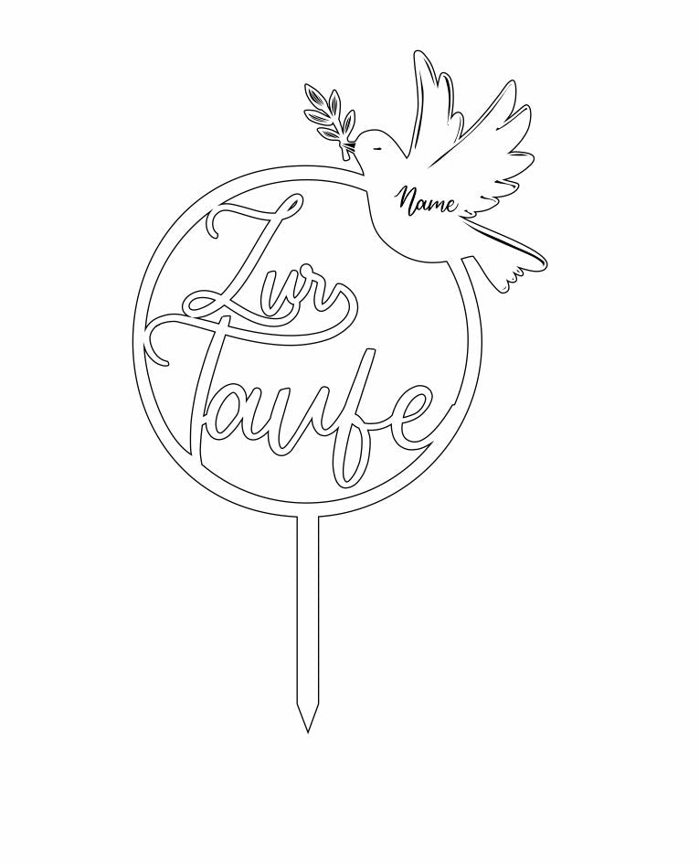 Cake Topper - zur Taufe mit Taube und Name