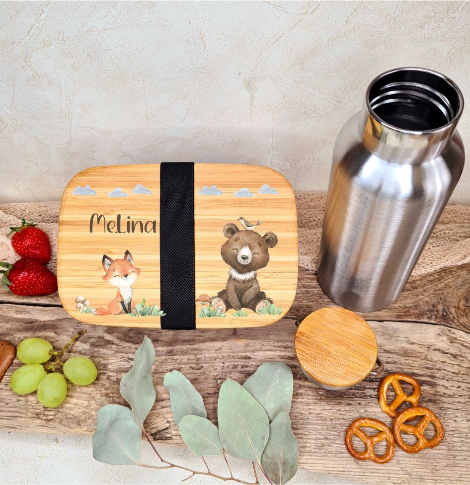 Brotdose Personalisiert Bär und Fuchs