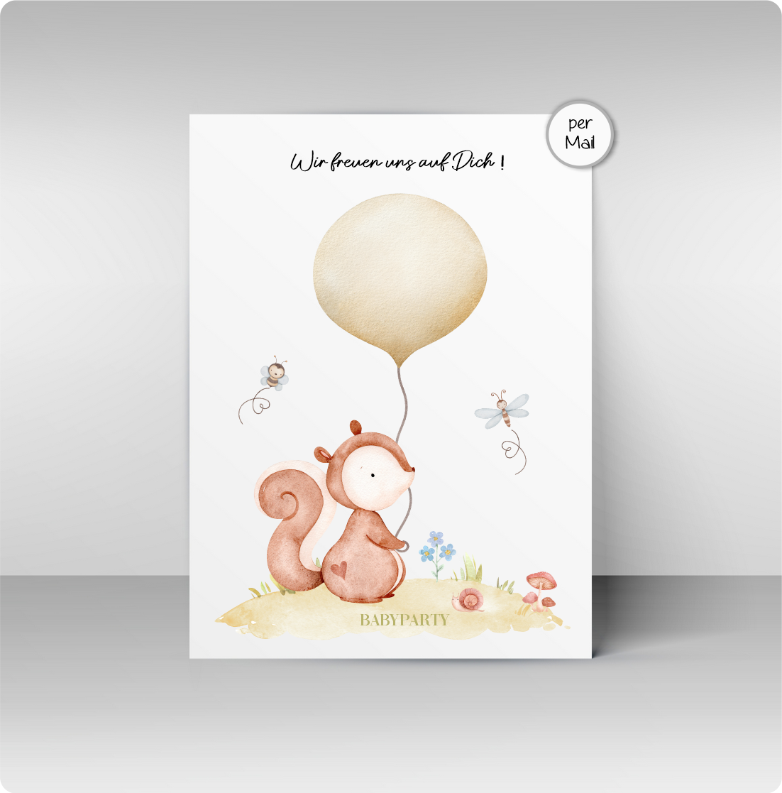 Post Babyparty- Eichhörnchen mit Ballon