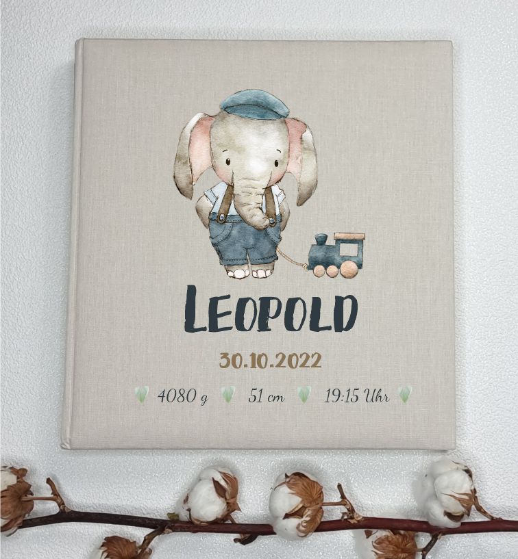 Leinenalbum - kleiner Elefant mit Daten