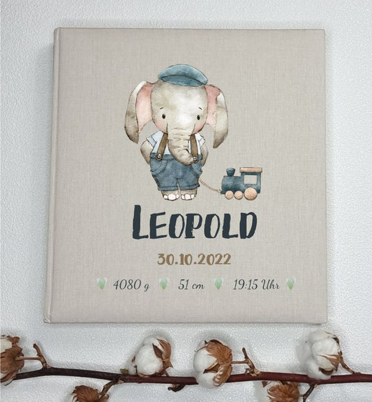 Leinenalbum - kleiner Elefant mit Daten