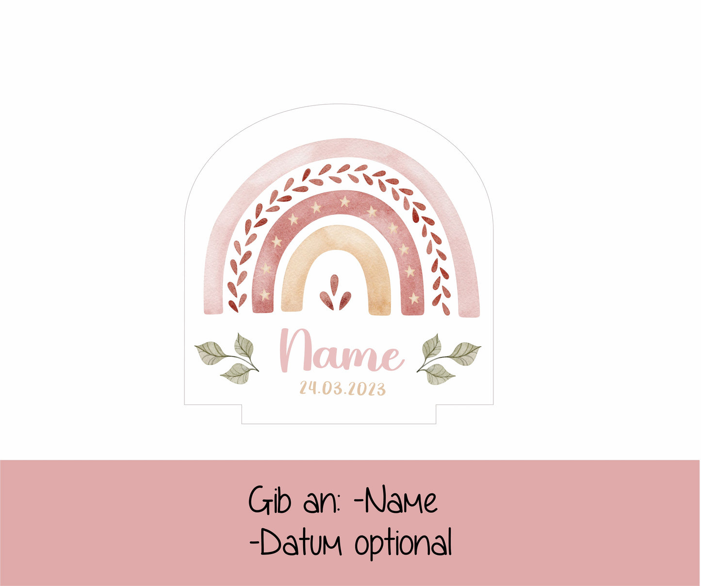 Motiv- Rosa Regenbogen mit Name und Datum