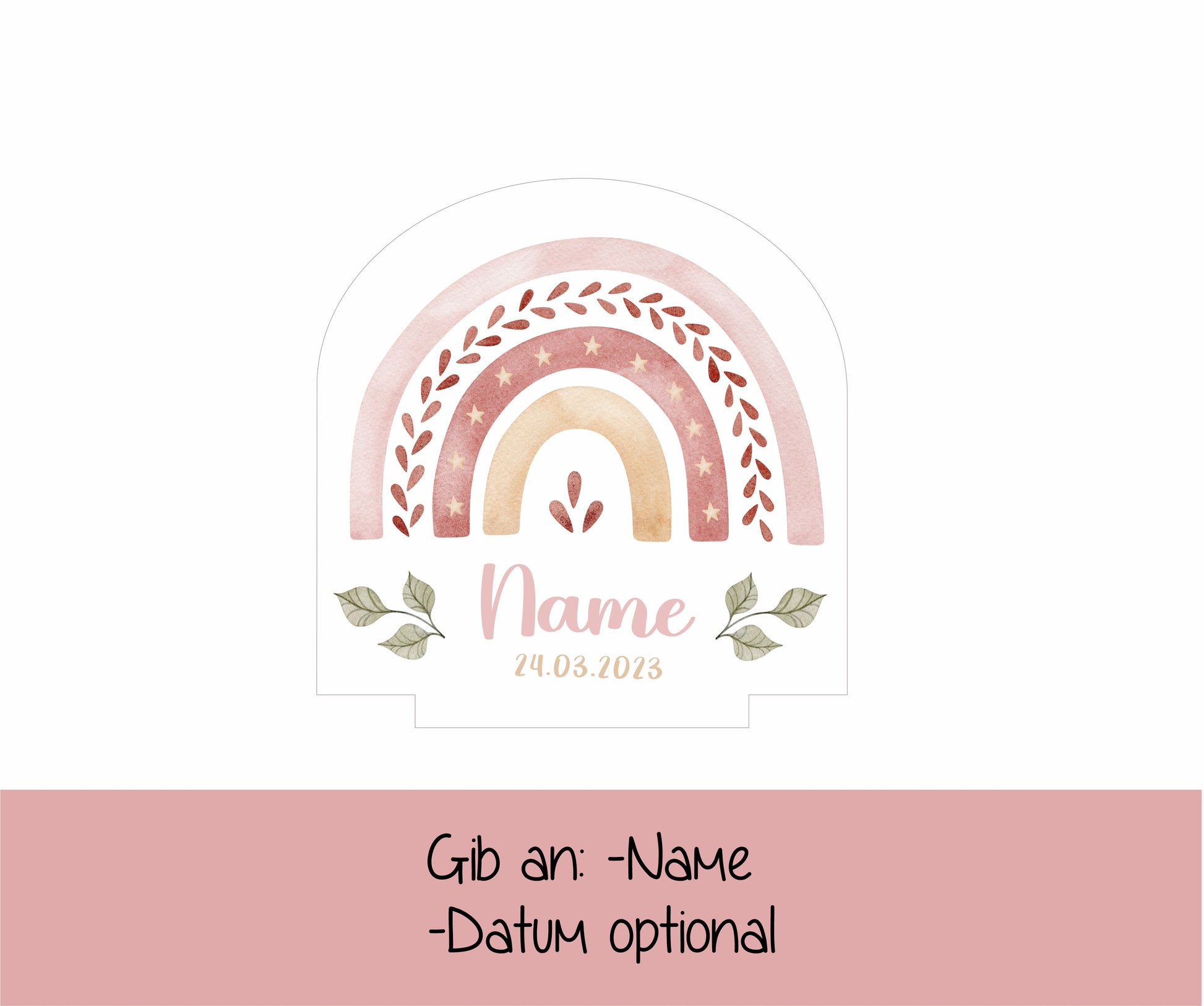 Motiv- Rosa Regenbogen mit Name und Datum