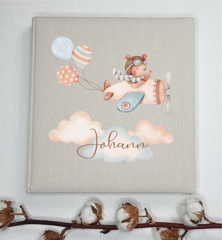 Leinenalbum - Bärchen im Flieger