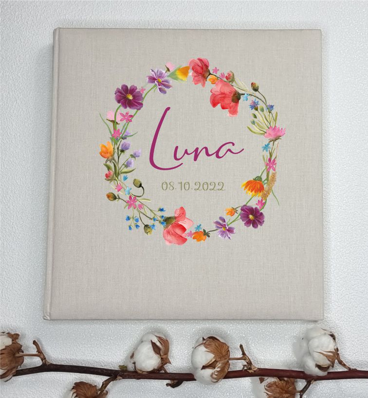 Leinenalbum - Blumenkranz bunt