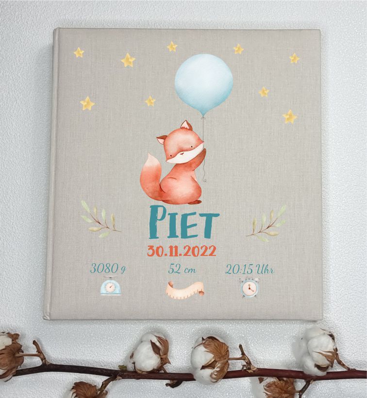 Leinenalbum - kleiner Fuchs mit Ballon