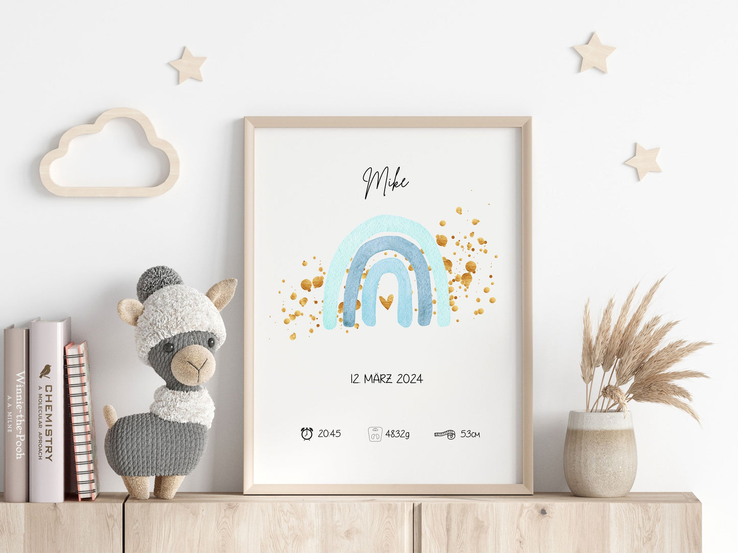 Geburtsposter - Motiv: blauer Regenbogen