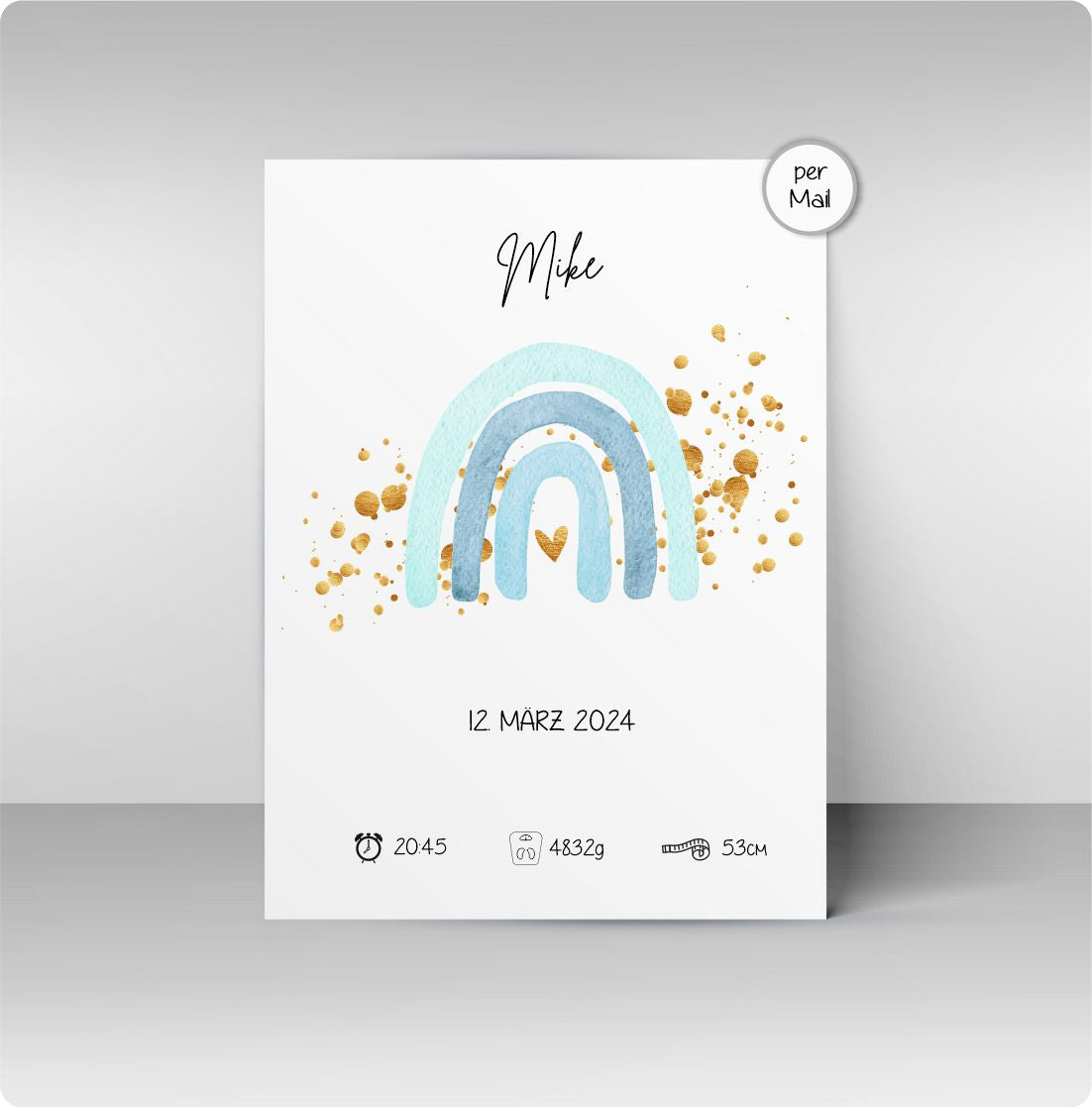 Geburtsposter - Motiv: blauer Regenbogen