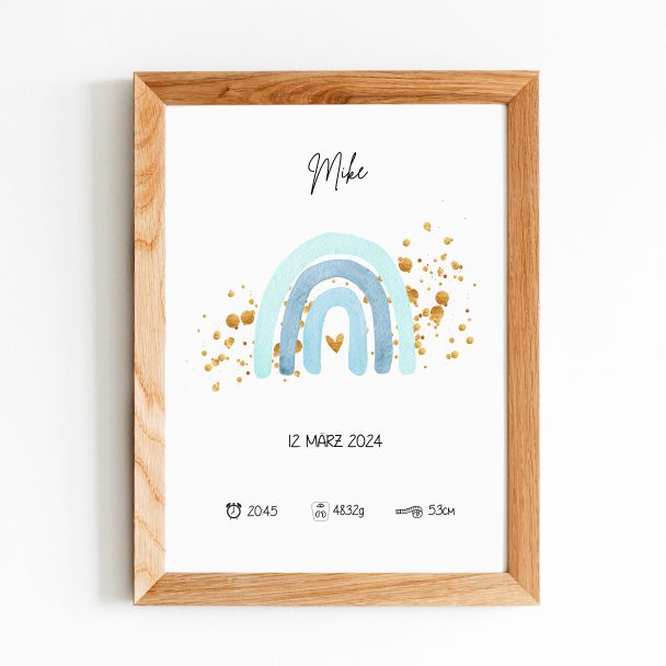 Geburtsposter mit blauem Regenbogen
