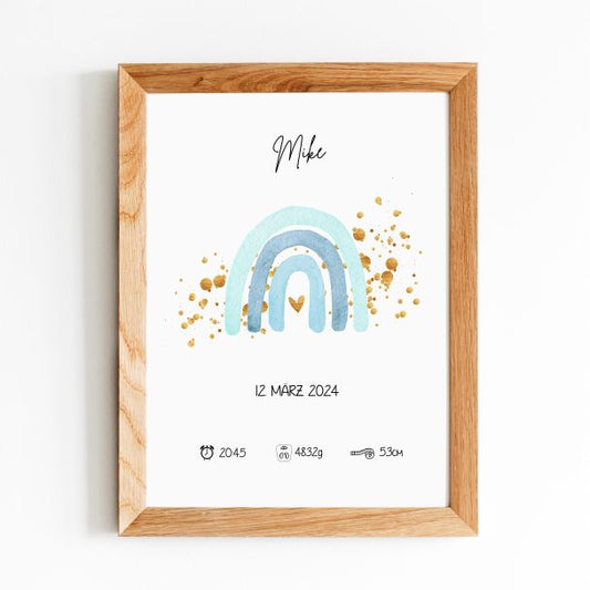 Geburtsposter mit blauem Regenbogen