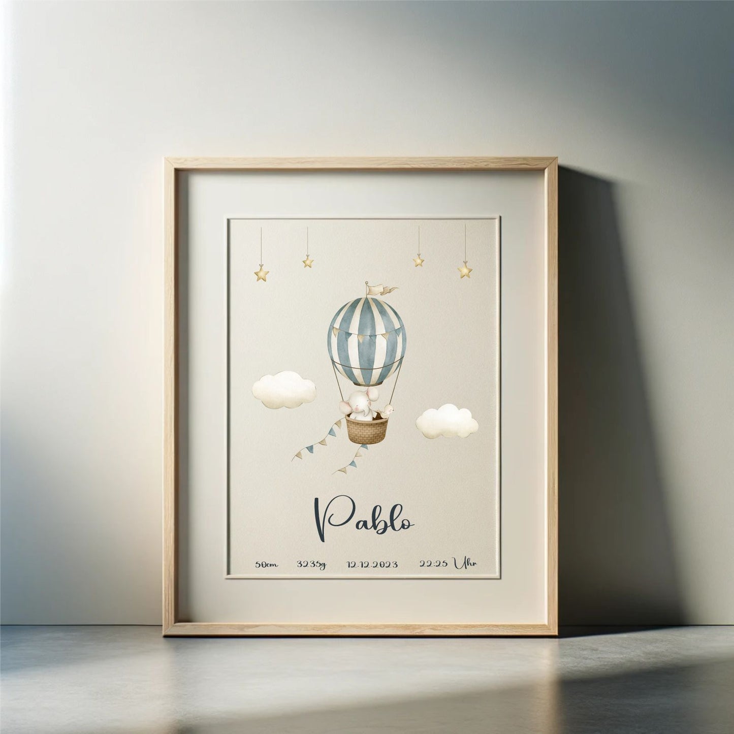 Geburtsposter - Elefant im Ballon