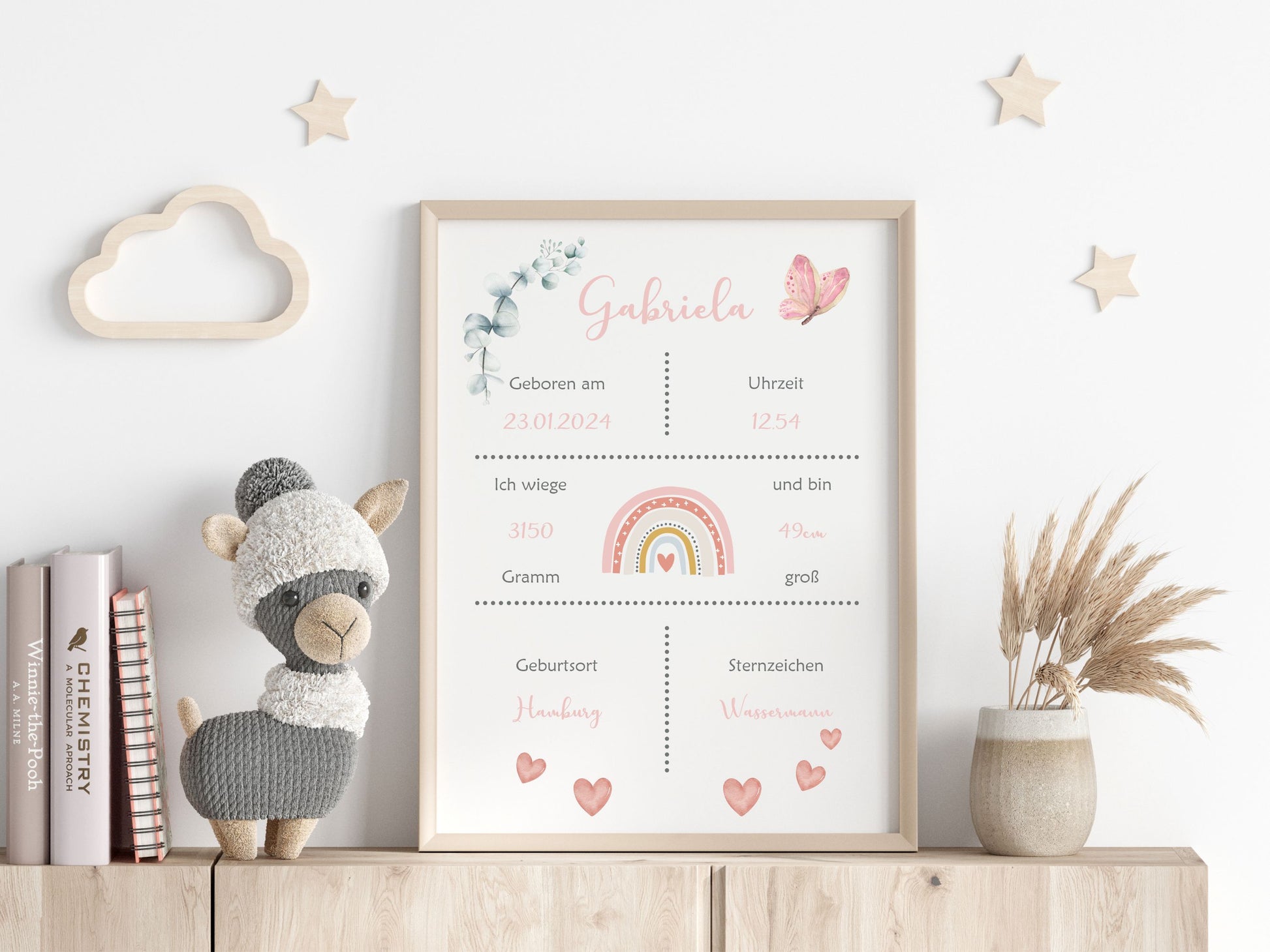 Geburtsposter - rosa Regenbogen und Geburtsdaten