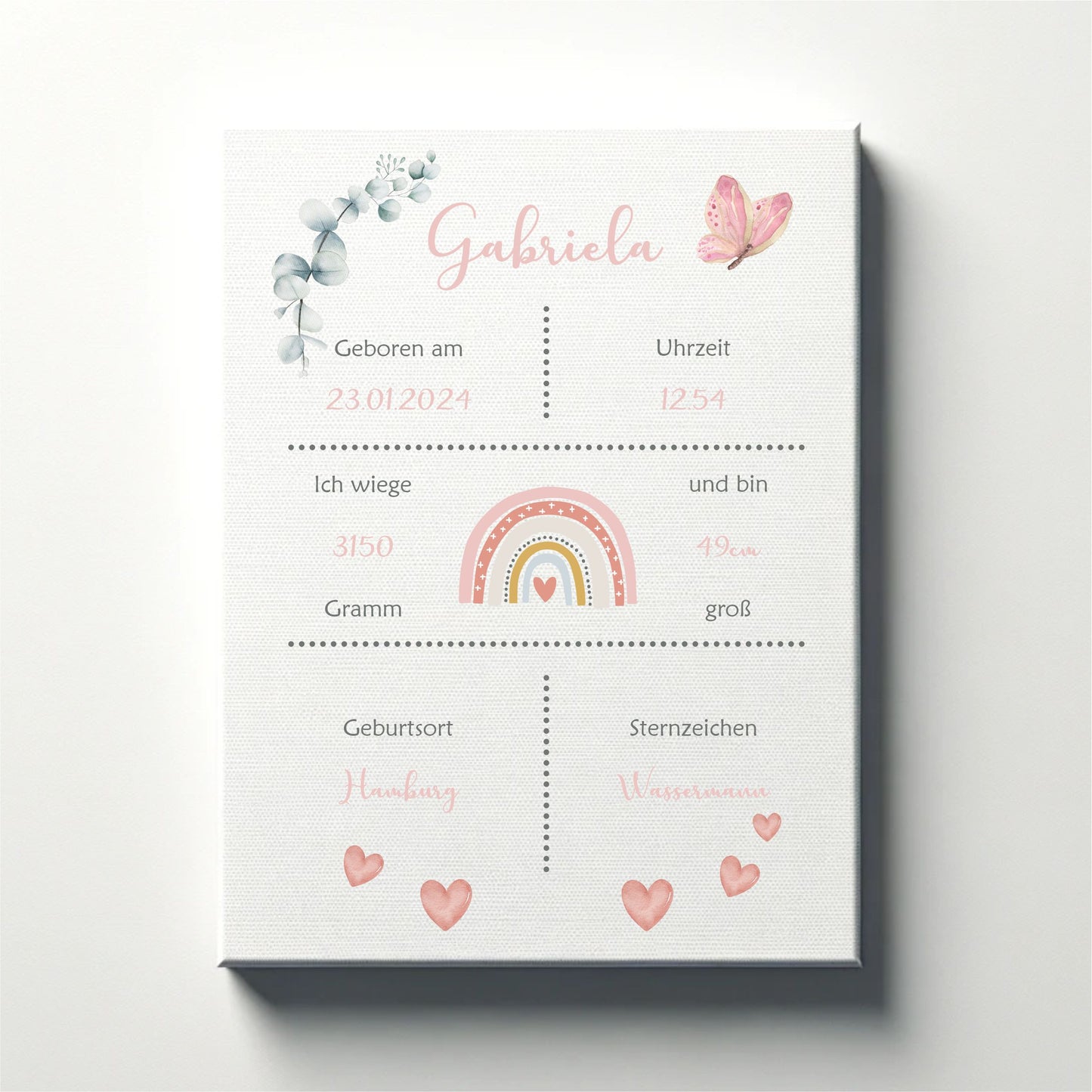 Geburtsposter - rosa Regenbogen und Geburtsdaten