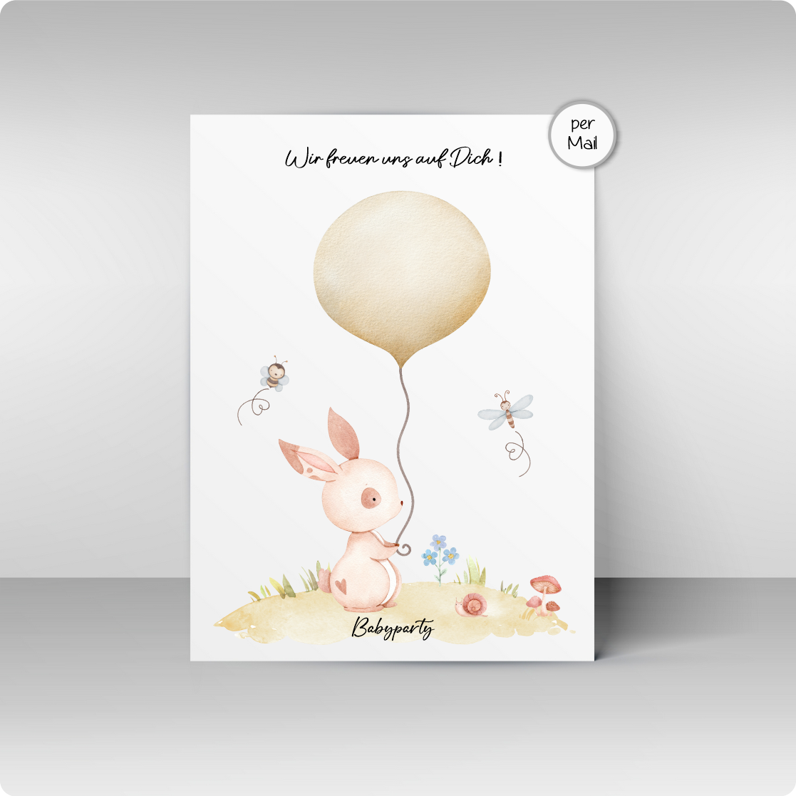 Geburtsposter - Hase mit Ballon