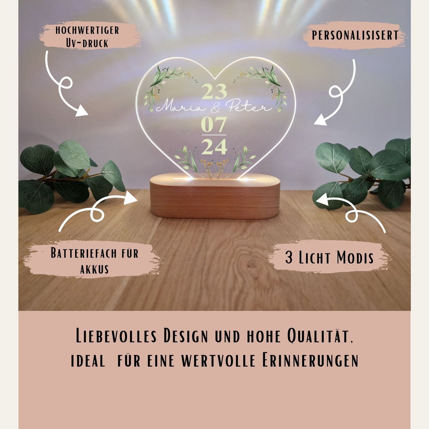 Hochzeitslicht - Herz - mit Daten